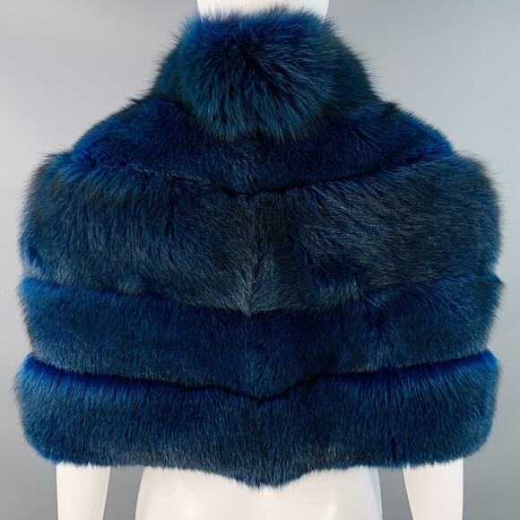 NO BRAND One Size Rare Navy Blue Black Fox Fur Hook Eye Closure Cardigan - Picture 4 of 7